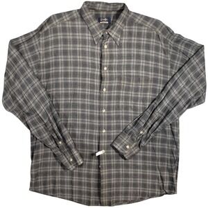 Gitman Bros Vintage Rayon‎ Shirt Mens Large Gray Plaid Long Sleeve Made in USA